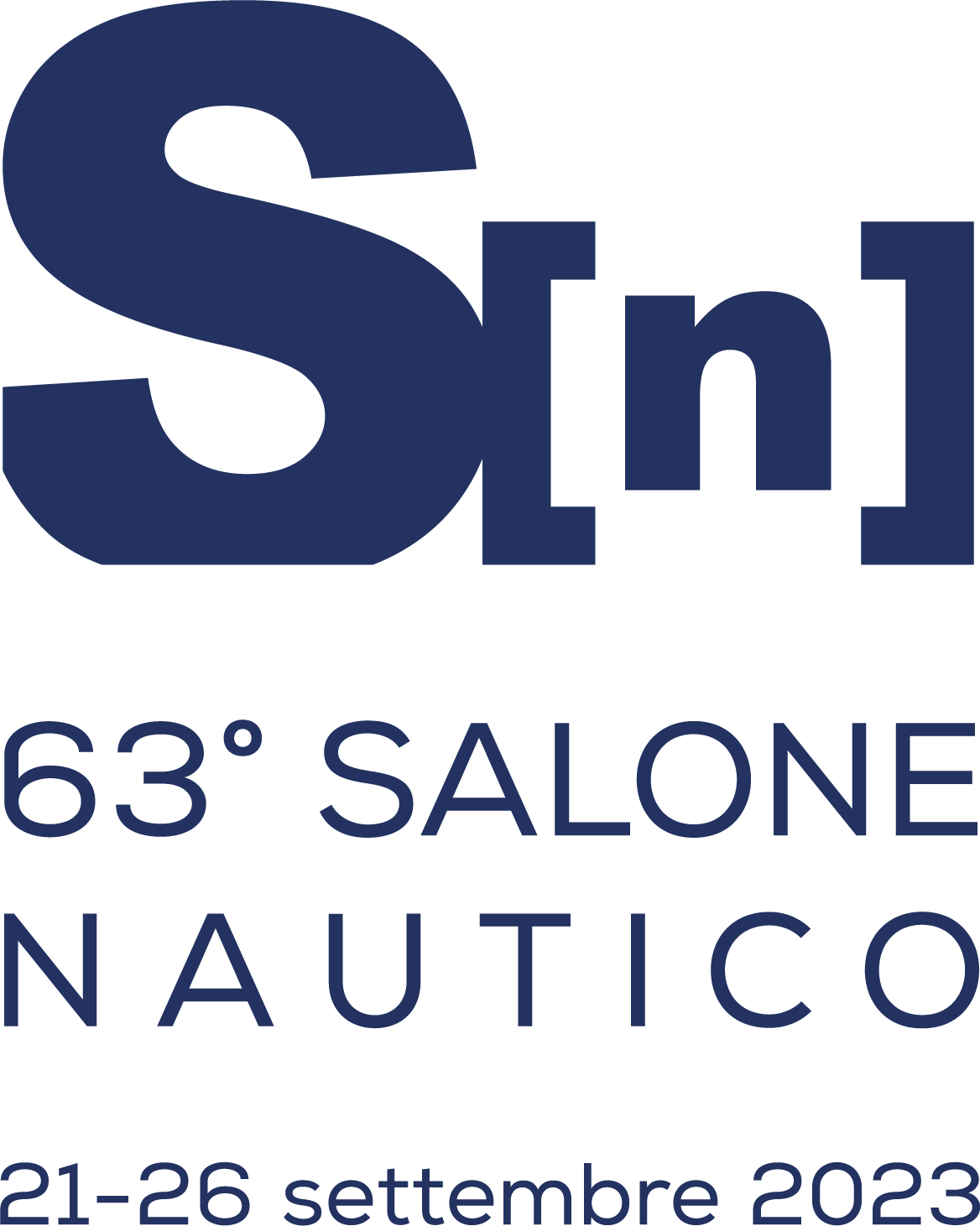 Logo con date 63° Salone Nautico Internazionale blu e bianco verticale