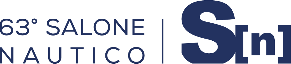 Logo 63° Salone Nautico Internazionale blu e bianco orizzontale