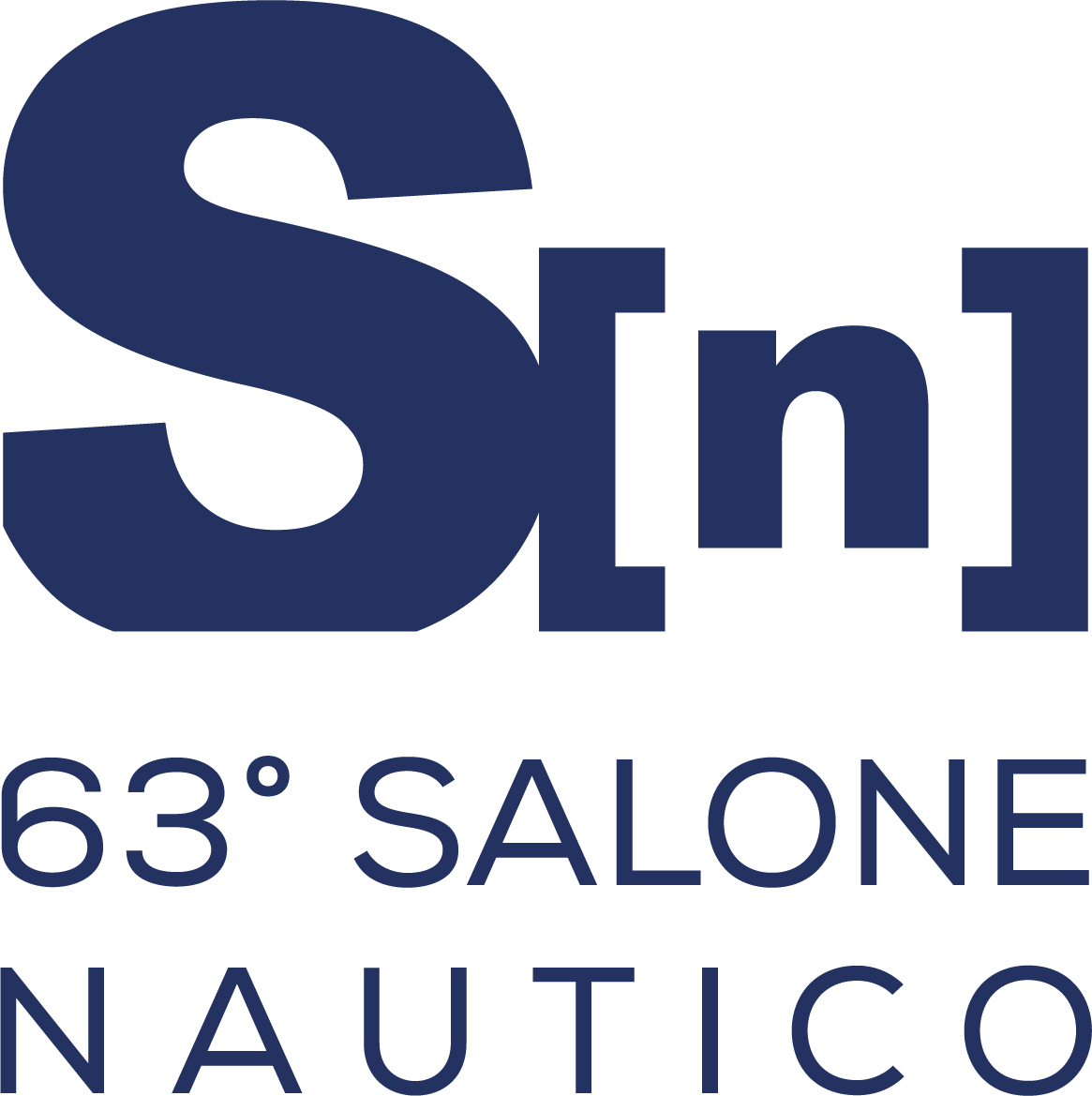 Logo 63° Salone Nautico Internazionale blu e bianco verticale
